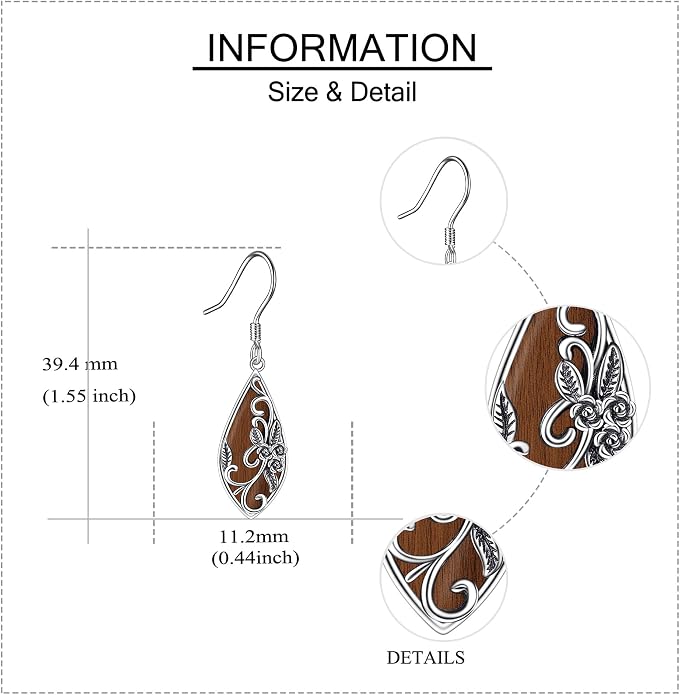Silver Earrings for Women Sterling Silver Filigree Earrings Teardrop Dangle Drop Filigree Bohemia Jewelry Gift for Women Mother Mom