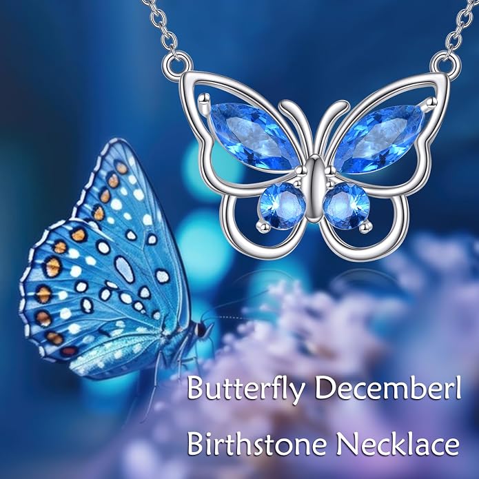 Butterfly Necklace for Women 925 Sterling Silver Crystal Butterfly Pendant Birthstone Amethyst Jewelry Gift
