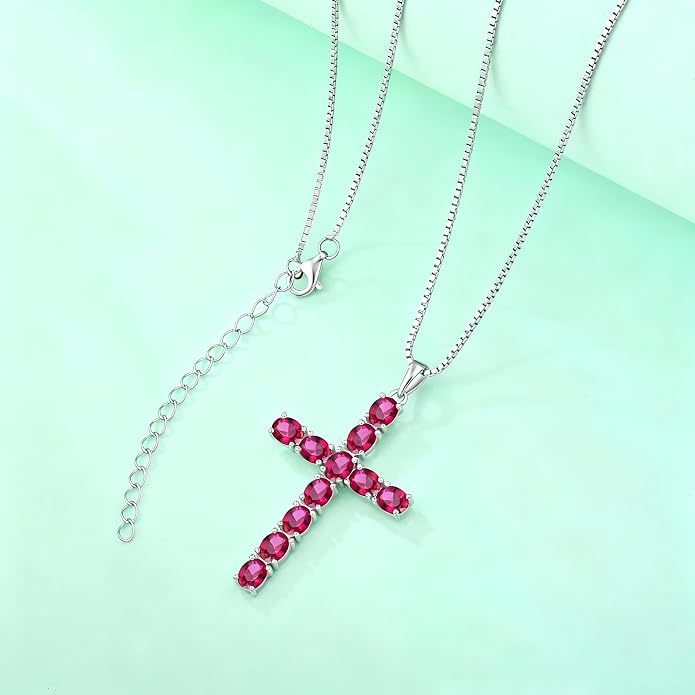 925 Sterling Silver Cross Necklace for Women Men Christian Jesus Faith Birthstone Cross Crucifix Pendant Necklaces