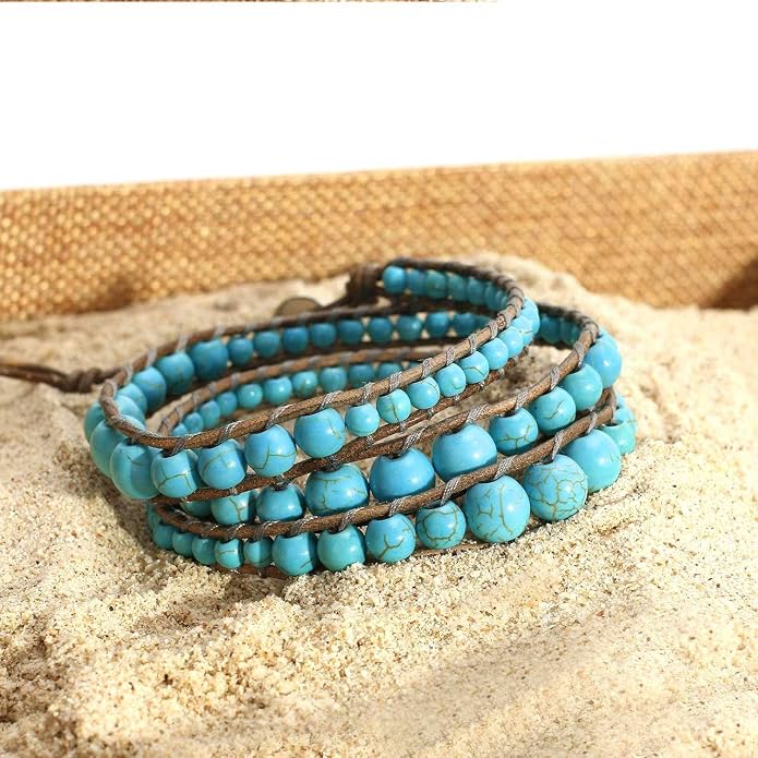 KELITCH New Star Turquoise Bracelets Love Silver Beads 3 Wrap Bracelet Women Shell Pearl Bracelets