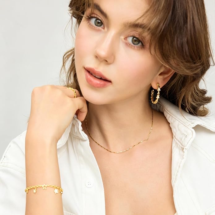 ARSIS 18K Gold Plated Cube/Curb/Wave Chain Link Necklace, Adjustable Choker Platinum Plated Necklace Dainty Layered Hypoallergenic Jewelry Gift for Women