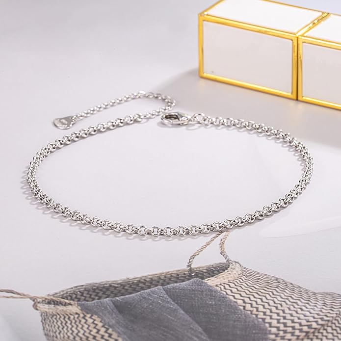 Dankadi Women 925 Sterling Silver Anklets Bracelet Men Simple Chopin/Box Chain/Twist Rope Chain Summer Beach Foot 24k Gold Plated Jewelry Gift