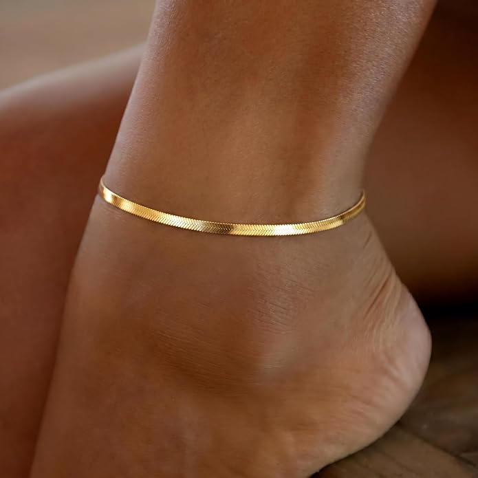 DEARMAY Gold Anklets for Women Waterproof, Non Tarnish14K Gold Plated Ankle Bracelets Set Stack, Summer Beach Jewelry Gifts for Vacation, Bikini Outfits for Women Mom Her