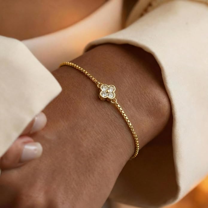 Charm Bracelet for Women Gold Trendy Non Tarnish Sideways 14K Gold Plated Simple Dainty Chain Jewelry Gift