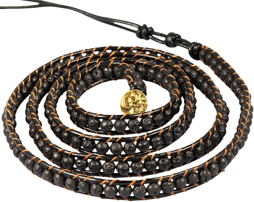 Nupuyai Handmade Leather Beaded Stone Wraps Bracelet Collection for Unisex