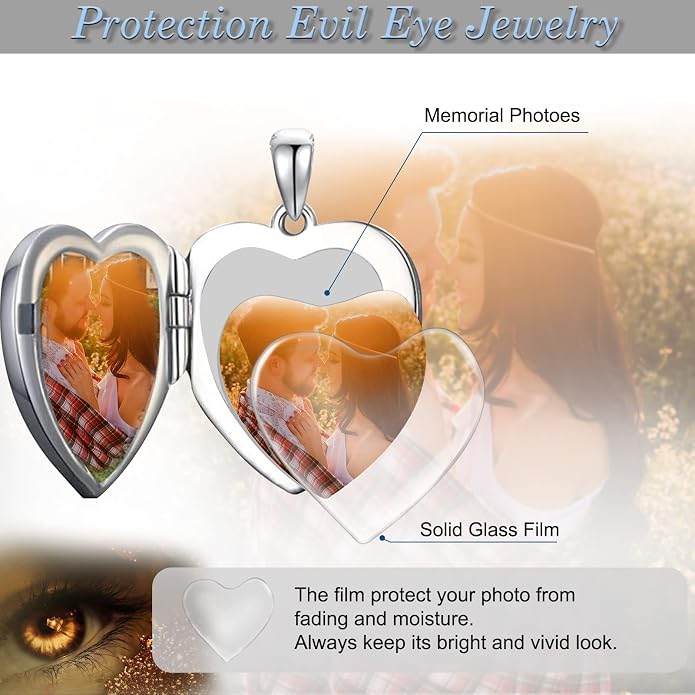 SOULMEET Personalized Silver Locket Necklace That Holds Pictures Photo Keep Someone Near to You, Memorial Custom Lockets Necklaces Letters Engraving for His Her