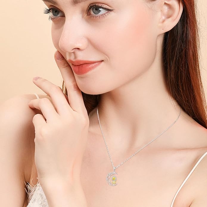 Palpitate Moon Star Necklace Moon Phase Necklace Pendant 925 Sterling Silver Jewelry Christmas Gifts for Women Wife Her Adjustable Chain