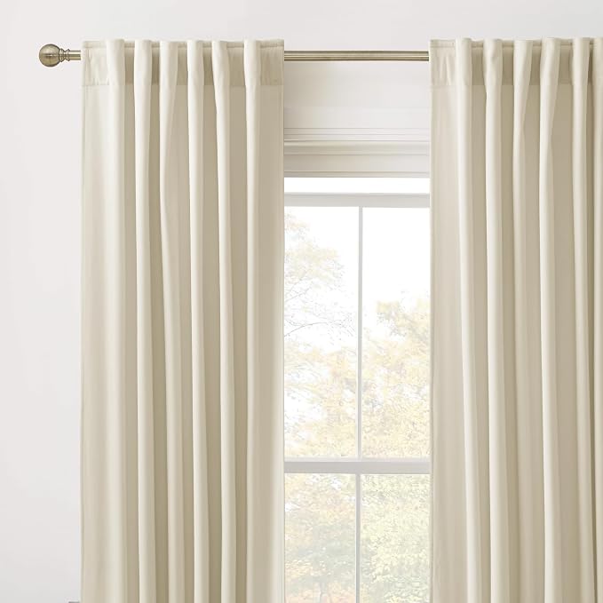 RYB HOME Beige Velvet Curtains 102 inches, Back Tab Soft Fabric Room Darkening Thermal Insulated Luxurious Home Decor Curtains for Living Room Bedroom, W 52" x L 102", 2 Panels Set