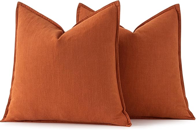 MIULEE Decorative Linen Pillow Covers 20x20 Inch Burnt Orange | Boho Farmhouse Fall Autumn Couch Throw Pillows for Bed, Pack of 2 Accent Modern Pillowcases, Sofa Livingroom Home Decor