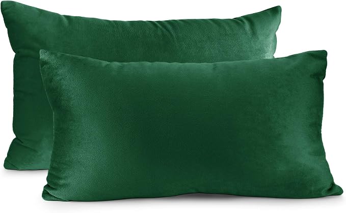 Nestl Throw Pillow Covers, Cozy Velvet Decorative Pillow Covers 12 x 20 Inches, Soft Solid Couch Pillow Covers for Sofa, Bed and Car, Set of 2 - Hunter Green