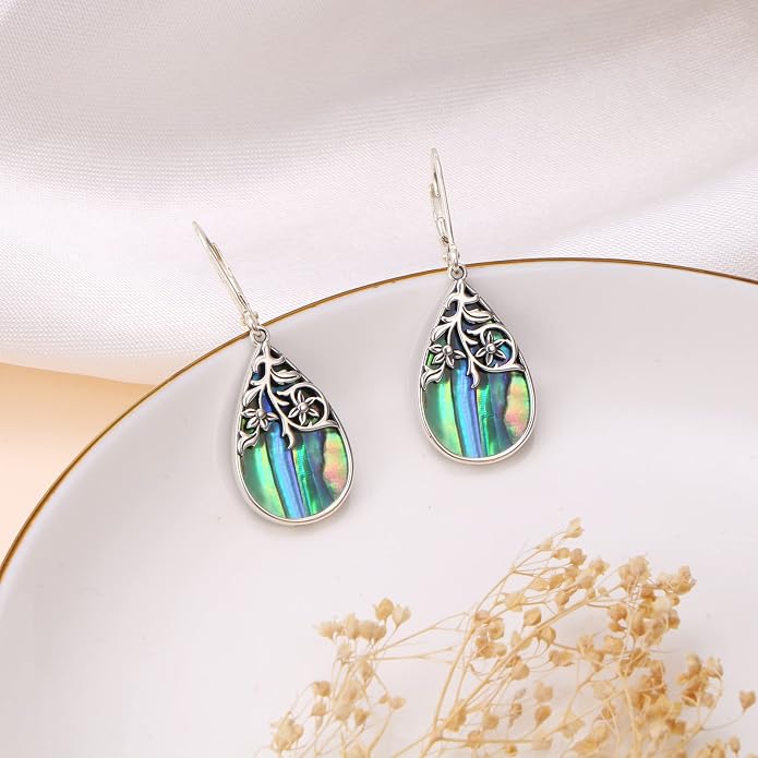 Sterling Silver Leverback Dangle Earrings for Women Teardrop Filigree 14K Gold Plated Dangly Earrings Mother’s Day Gift