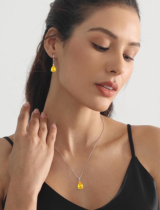 YL Teardrop Necklace 925 Sterling Silver Solitaire Pendant 9x12 MM Pear Cut Multicolored Birthstone Jewelry for Women