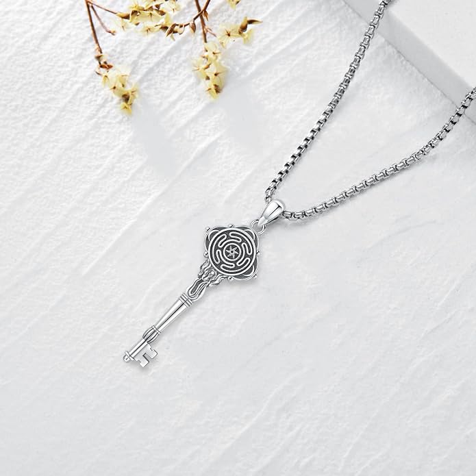 Pentagram Necklace Sterling Silver Triple Moon Goddess/Celtic Knot Witches Knot/Ankh/Sun and Moon/Hecate/Lilith/Santa Muerte/Tetragrammaton Pendant Necklace Pagan Wiccan Magic Egyptian Amulet Jewelry for Women Men