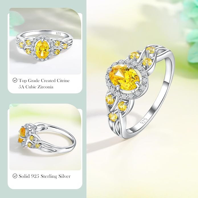 925 Sterling Silver Celtic Knot Engagement Ring for Women Moissanite/Cubic Zirconia Inlaid Oval Shaped Birthstone Rings Cocktail Wedding Birthday Jewelry(with Box)