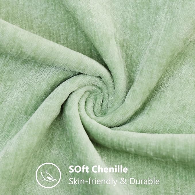decorUhome Soft Chenille Sage Green Throw Pillow Covers 22X22 Set of 2 | Decorative Fall Couch Pillow Covers Solid Dyed Accent Modern Euro Sham Farmhouse Neutral Square Pillow Cases for Sofa