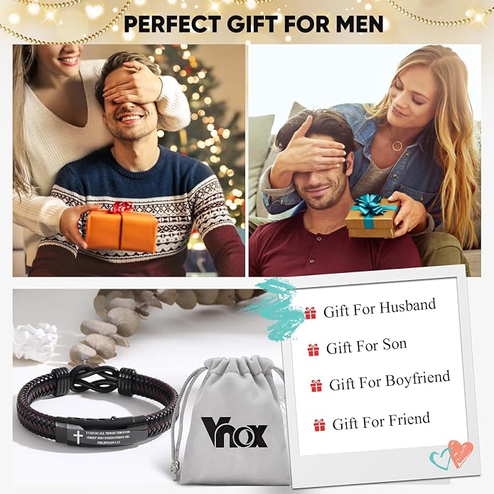 VNOX Men's Inspirational Mantra Engarved Handmade Braided Leather Adjustable Cuff Bangle Bracelet Encouragement Motivational Gift for Men