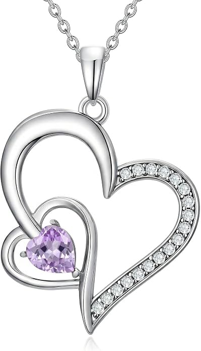 Heart Necklace 925 Sterling Silver Birthstone Necklace for Women Pendant Anniversary Birthday Jewelry Christmas Gifts for Mom Her Wife
