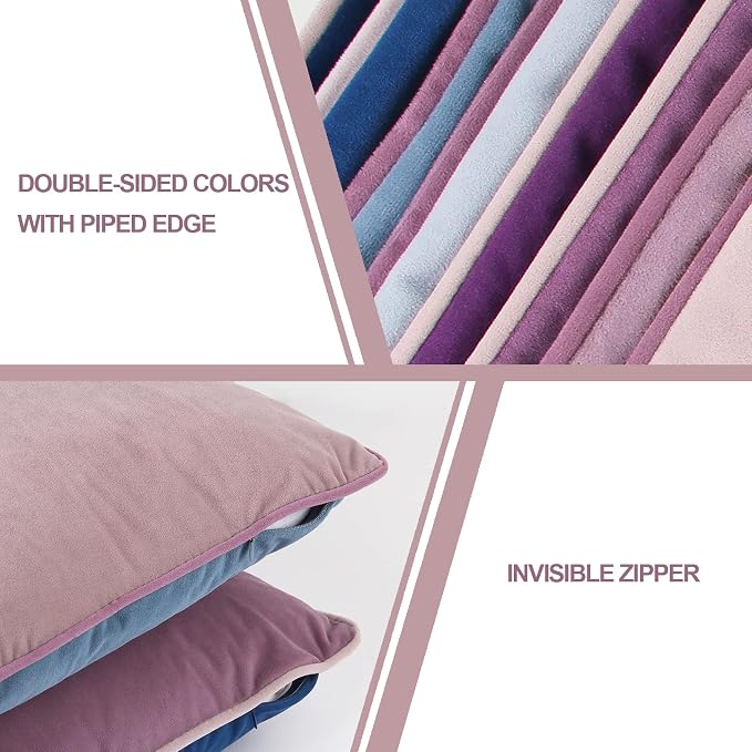8-Colors Velvet Throw Pillow Covers 20x20 Inch Set of 4 Decorative Blue Purple Pillowcases Modern Double-Colored Cushion Covers for Sofa Couch