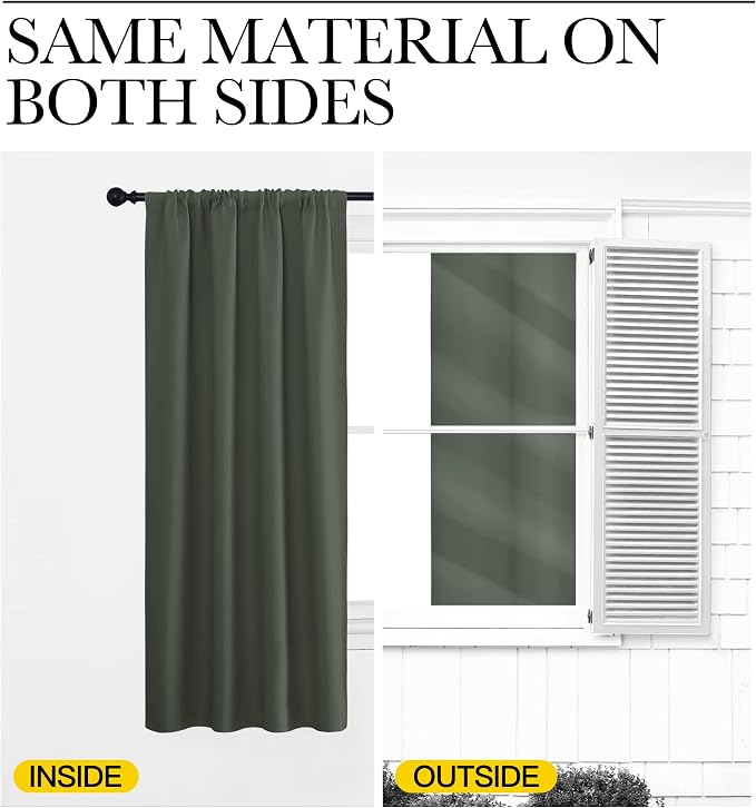 NICETOWN Blackout Curtains for Bedroom, Blackout Curtain Panels, Dark Mallard, 1 Pair, 70 by 63-inch, Window Treatment Energy Saving Thermal Insulated Solid Rod Pocket Blackout Drapes/Draperies