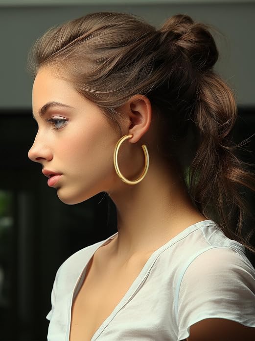 Stainless Steel Chunky Hoop Earrings For Women, Minimalist and Chic, Black/Gold Plated, Round Hoops Earrings Hypoallergenic, Size: 30mm/40mm/60mm/80mm, Come with Box