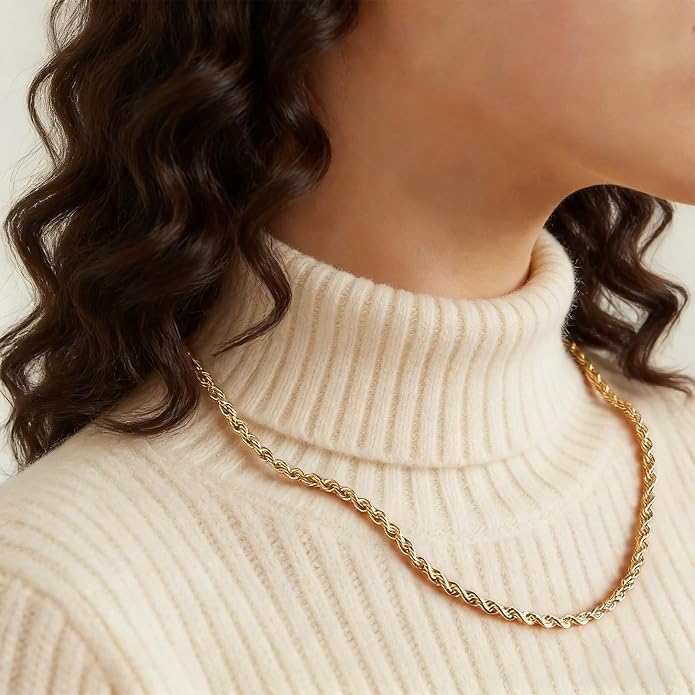 Gold Herringbone Necklace For Women - Rope Chork,Flat Snake Chain Necklaces in 18K Gold & White Gold Plated Tone - Simple Daily Jewelry-Tarnish Free-16-18in
