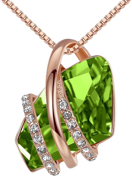 Leafael Wish Stone Pendant Necklace with Birthstone Crystal, 18K Rose Gold Plated/Silvertone, 18" + 2"
