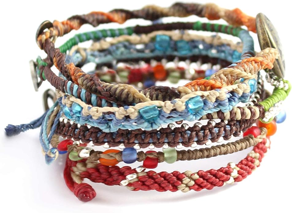 Wakami Earth Charm Bracelet Stack | Braided Beaded Stackable Bracelets for Women | Waterproof Fair Trade Handmade Boho Jewelry for Women and Men
