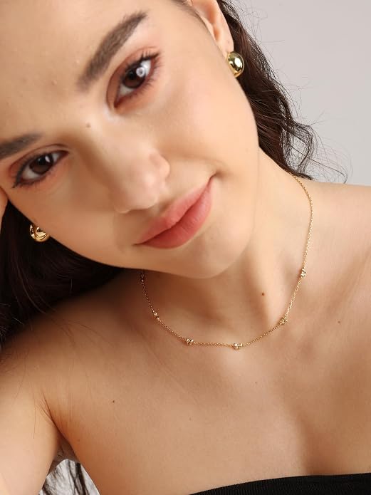 FRUMOS Gold Plated Necklace for Women, Dainty Layered Chain Necklace, Fashion Jewelry for Daily Wear