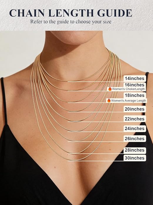 U7 Snake Necklace for Women 14K Gold Plated/Silver/Rose Gold/Black Chain Necklace Hypoallergenic, Stainless Steel Tiny Snake Chain Necklace 1/1.2/1.5/2MM, 14-30" Adjustable Minimalist Gift