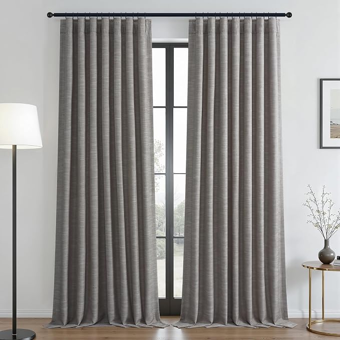 Topfinel 84 Inch Long 100% Blackout Grayish Blue Curtains, Room Darkening Rustic Linen Blend Drapes with Back Tab & Rod Pocket for Bedroom, Rustic Neutral Window Treatment, Blue Grey 52" W*84" L