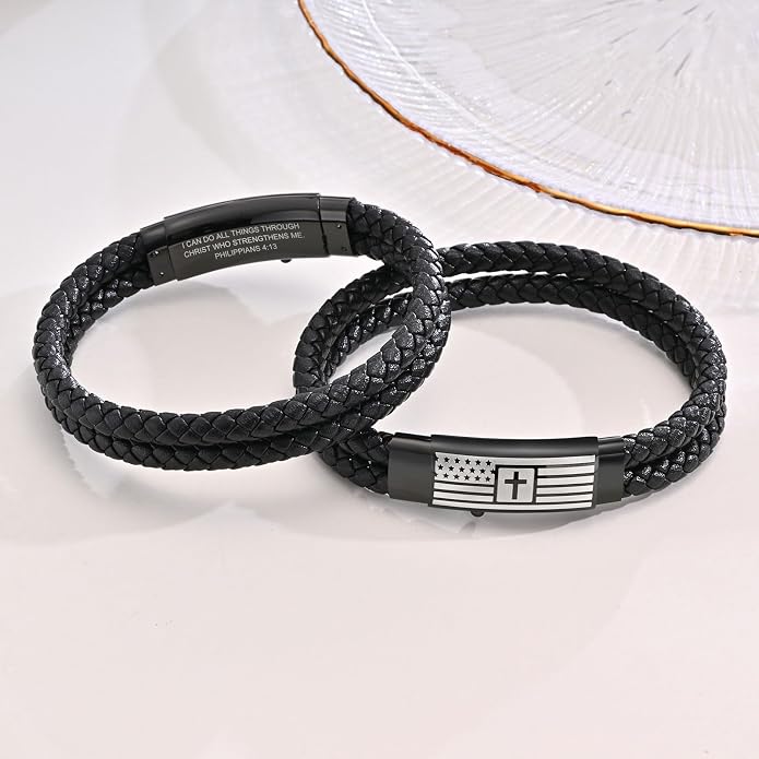 VNOX Men's Inspirational Mantra Engarved Handmade Braided Leather Adjustable Cuff Bangle Bracelet Encouragement Motivational Gift for Men