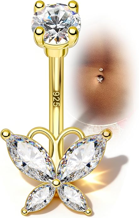 14K Gold Plated Belly Button Rings 925 Sterling Silver Belly Navel Rings for Women Surgical Steel Navel Piercing Jewelry