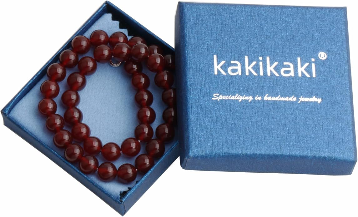 Kakikaki Natural Agate Choker Necklace Sterling Silver Round Beads Strand Necklace for Women