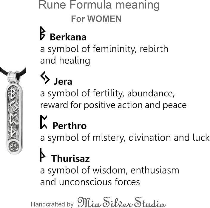 Viking Rune Formula Pendant Necklace for Men Women - 925 Sterling Silver - Norse Nordic Celtic Jewelry - Runes Protection Amulet - Matching Necklaces for Couples - Handmade