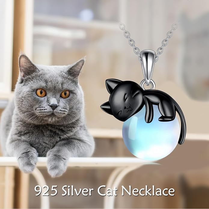 Cat Necklace Sterling Silver Cat Zircon Pendant Gothic Jewelry for Women Animal Lovers Gifts
