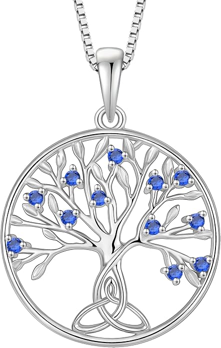 Celtic Knot Tree Necklace 925 Sterling Silver Tree of Life Pendant Birthstone Jewelry for Women