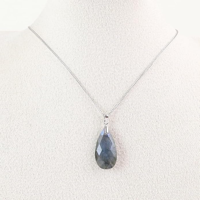iSTONE 925 Sterling Silver Natural Crytral for Womens Pendant Necklace, Gemstone Birthstone with 17.8" Silver Chain Ladies