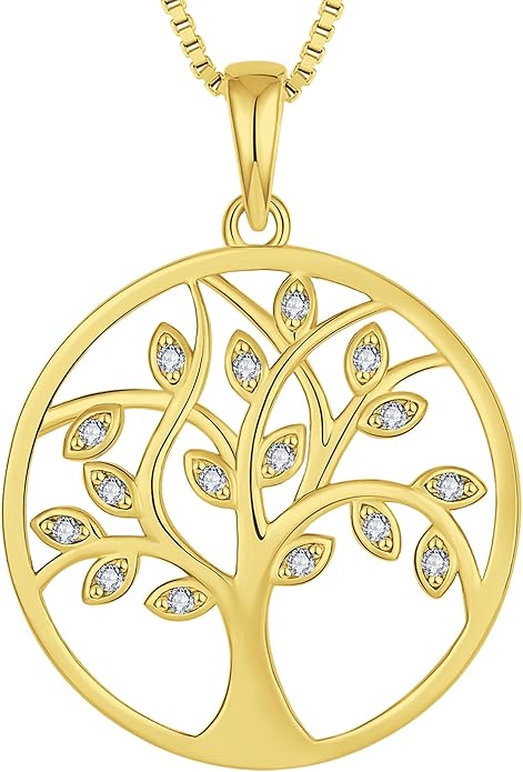 YL 925 Sterling Silver Tree of Life Necklace for Women Round Tree Pendant Birthstone Jewelry for Mom