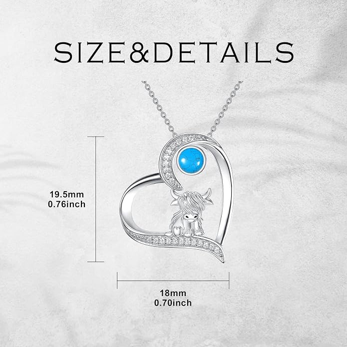 Highland Cow Gifts for Women 925 Sterling Silver Highland Cow Birthstone Necklace Fluffy Cow Jewelry Gifts Birthday Christmas