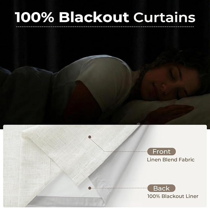 CAPALOCA Pinch Pleated Blackout Curtains 84 Inches Long, Linen Blend, 100% Blackout Drapes with 20 Hooks, Ideal for Bedroom and Living Room, 40" W x 84" L (Pack of 2), Natural Linen