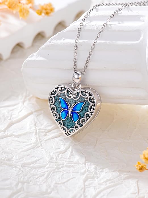 Dorunmo Personalized Locket Necklace 925 Sterling Silver that Holds Pictures Butterfly Birthstone Photo Heart Locket Custom Jewelry Congratulations New Beginnings New Job Gifts for Women