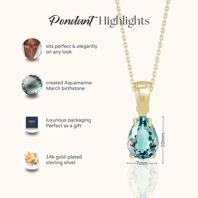 14K Gold Plated Gemstone Necklace for Women - Birthestone Teardrop Necklace - Gold Jewelry for Women - Dainty Gold Necklace - Everyday Necklaces - Gold Necklaces for Women