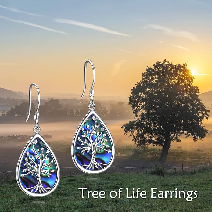 POPLYKE 925 Sterling Silver Tree of Life Dangle Earrings for Women Fashion Abalone Shell Jewelry Gifts for Mom Sister Friend Birthday