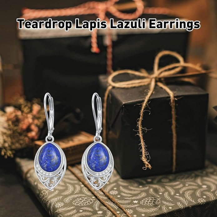 PROESS Filigree Teardrop Earrings S925 Sterling Silver Turquoise/Black Onyx/Peridot/Lapis Lazuli/Abalone Dangle Earrings Teardrop Jewelry for Women Mothers Day Birthday Christmas Gifts