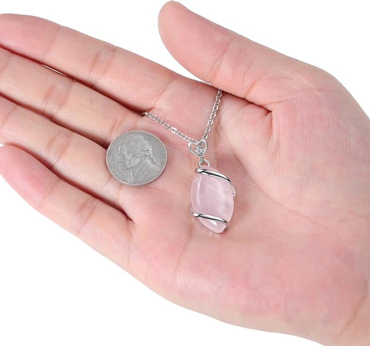 Jovivi Amethyst Rose Quartz Stone Necklace for Women Men, Full Wire Wrapped Natural Gemstone Reiki Healing Crystal Pendant Jewelry