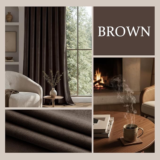 MIULEE Brown Blackout Velvet Curtains Drapes 84 Inch Long 52"x84" Bedroom | Luxurious Bedroom Living Room Decor, Room Darkening, Thermal Insulated, Rod Pocket Design, Super Soft Fabric
