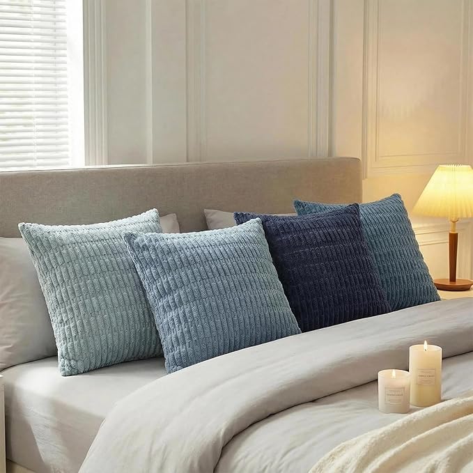Fancy Homi 4 Packs Decorative Throw Pillow Covers for Living Room Couch Bed, Modern Farmhouse Boho Home Décor Accent Cushion Case, 12" x 12", Blue Series