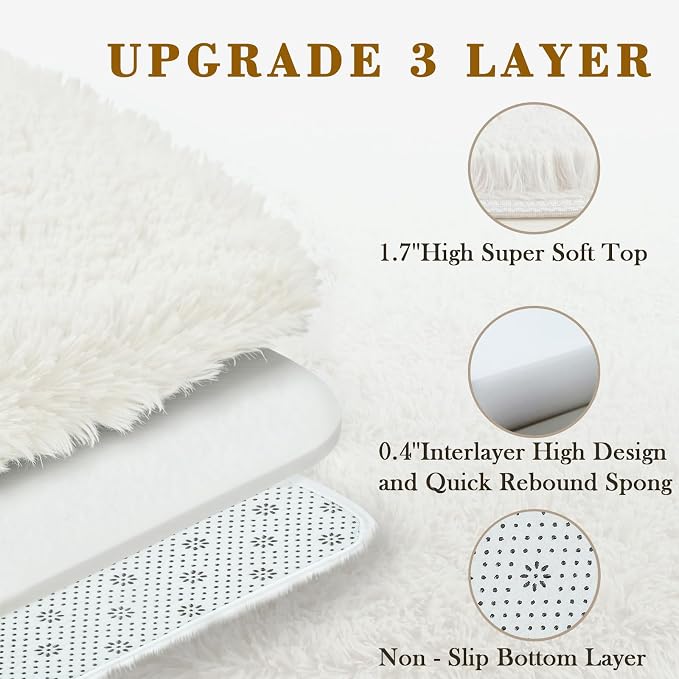 Small Rugs for Bedroom 2x3 Rug, Soft Area Rug for Living Room Dorm, Non Slip Shag Rugs for Girls Boys Bedroom, Soft Carpet, Modern Home Decor Aesthetic(Cream, 2 x 3)