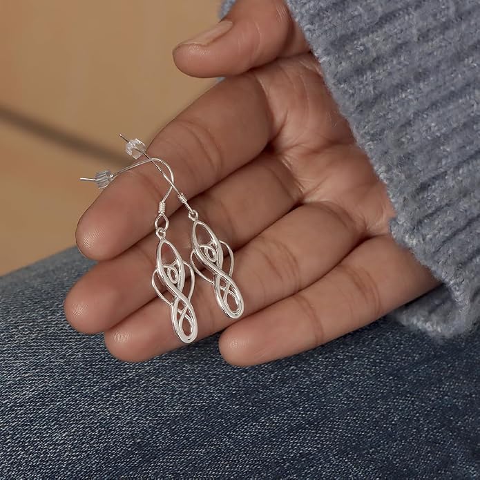 Charmsy 925 Sterling Silver Double Twisted Infinity Dangle Earrings for Women | Linear Marquise Large Loops Classic Infinity Drop Dangle Earrings