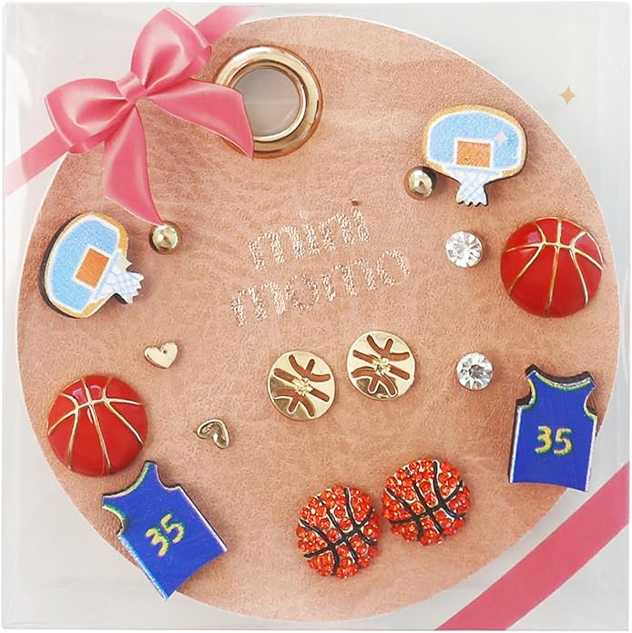 Sports Earring Set for Women Multi Pairs Assorted Multipack - Stud Earrings Jewelry Gift for Sports Mom Football, Baseball, Basketball, Soccer Team